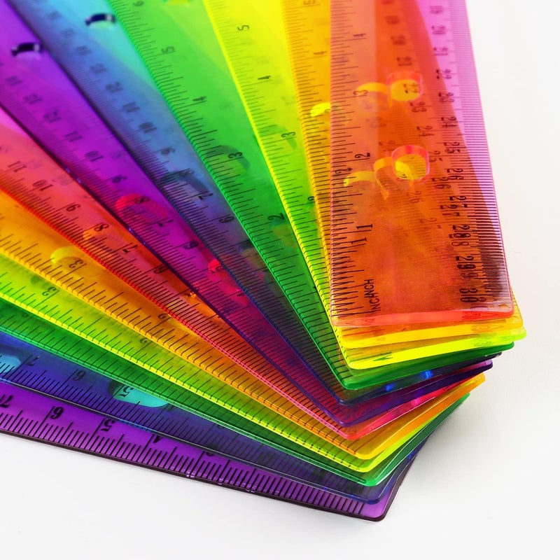 ZZTX 6 Pack Color Transparent Ruler Plastic Rulers 12 Inch, Metric Bulk Rulers with Inches and Centimeters, Kids Ruler for School, Home, Office - Image 5